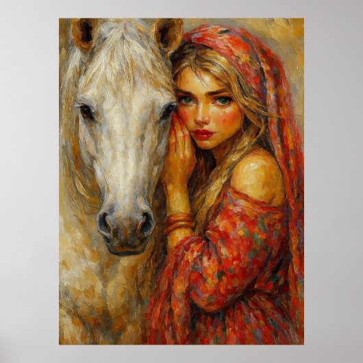 Woman with White Horse fine art print ポスター (正面)