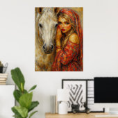 Woman with White Horse fine art print ポスター (ホームオフィス)