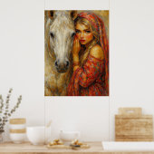 Woman with White Horse fine art print ポスター (キッチン)