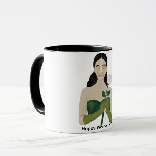 Woman with White Rose Mug – Aesthetic Green マグカップ (正面左)