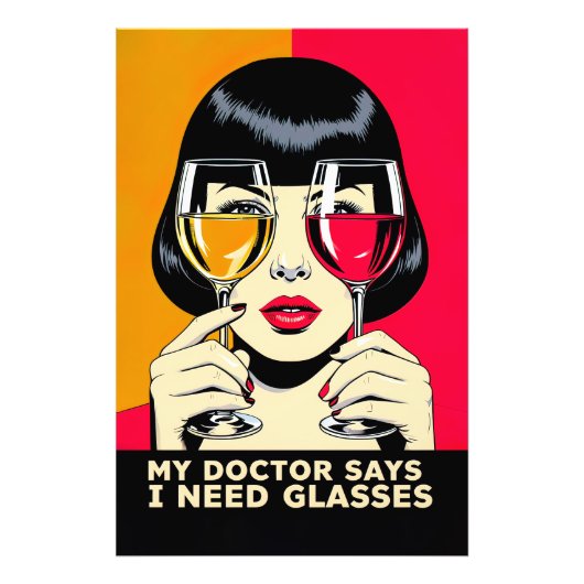 Woman with Wine Glasses and Text フォトプリント (正面)