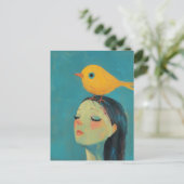 Woman with yellow bird on her head ポストカード (スタンド正面)