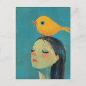 Woman with yellow bird on her head ポストカード (正面)