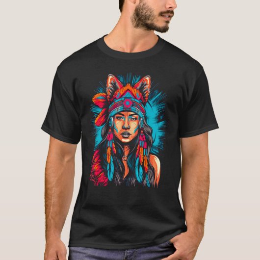 Woman Wolf Head Native American Intuitive Tシャツ (正面)