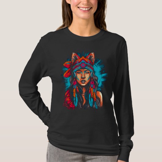 Woman Wolf Head Native American Intuitive Tシャツ (正面)