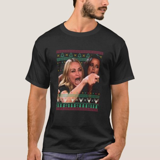 Woman Yelling At A Cat Ugly Christmas Sweater Meme Tシャツ (正面)