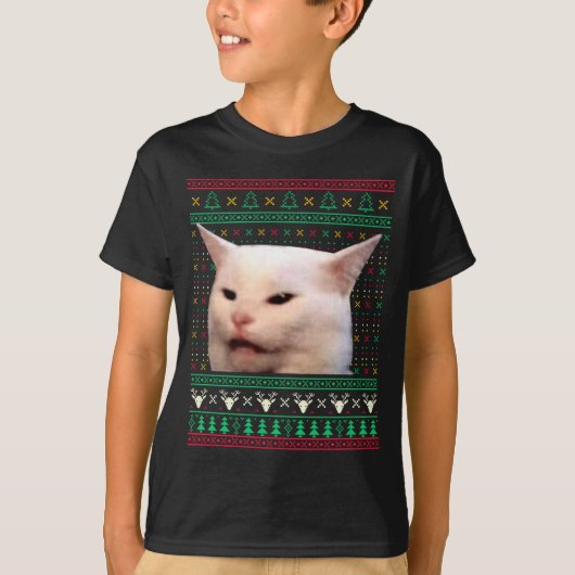 Woman Yelling At A Cat Ugly X-mas Sweaters Funny M Tシャツ (正面)