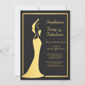 Woman's 40th Modern Gold Cocktail Dress Birthday 招待状 (正面)