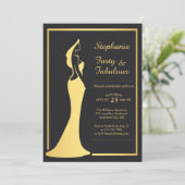 Woman's 40th Modern Gold Cocktail Dress Birthday 招待状 (スタンド正面)