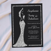 Woman's 40th Modern Silver Cocktail Dress Birthday 招待状