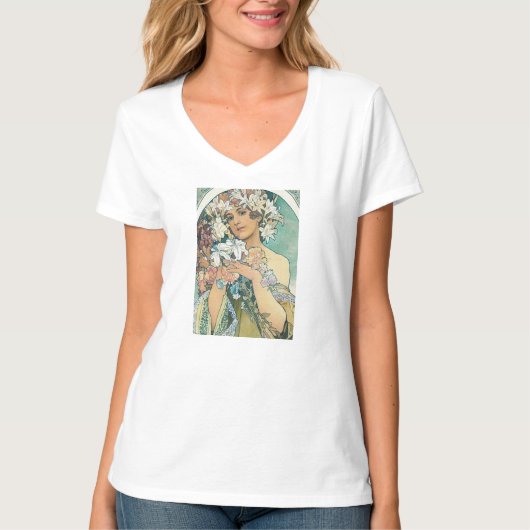 Womans and girls T shirt with Mucha print Tシャツ (正面)