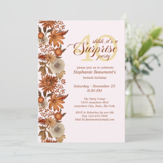 Woman's Autumn Flower Surprise 40th Birthday 招待状 (スタンド正面)