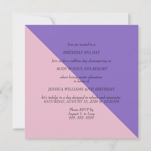 Womans Birthday Spa Day 招待状 (裏面)