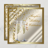 Woman's Elegant Ivory Gold Birthday 招待状 (正面/裏面)