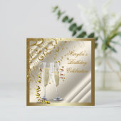 Woman's Elegant Ivory Gold Birthday 招待状 (スタンド正面)