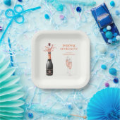Woman's Elegant Popping Champagne Retirement ペーパープレート (パーティー)