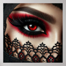 Woman's eye with a striking red iris