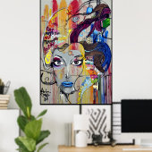 Woman's face mural art poster ポスター (ホームオフィス)