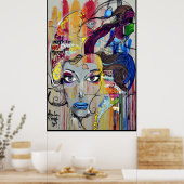 Woman's face mural art poster ポスター (キッチン)