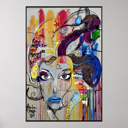 Woman's face mural art poster ポスター (正面)