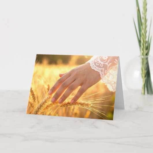 Woman's Hand Touching Wheat Tassels カード (正面)