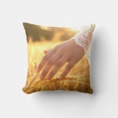 Woman's Hand Touching Wheat Tassels クッション (正面)