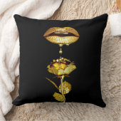 Womans Lips Dripping Liquid Gold makeup Art  クッション (ブランケット)
