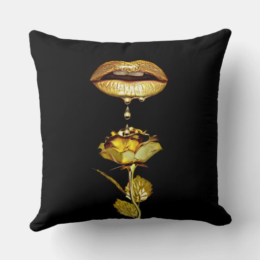 Womans Lips Dripping Liquid Gold makeup Art  クッション (裏面)