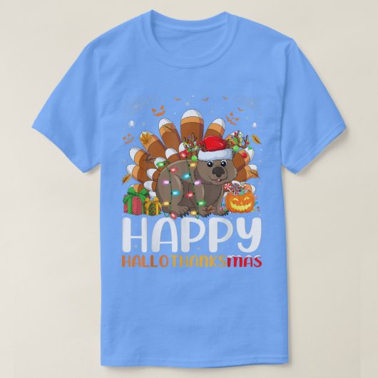 Wombat Lover Halloween Christmas Happy Hallothanks Tシャツ (デザイン正面)