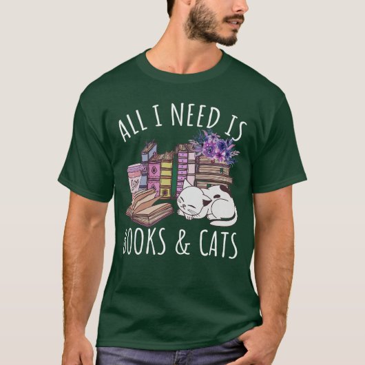 Women All I Need Is Books And Cats Cat Lover Kitte Tシャツ (正面)