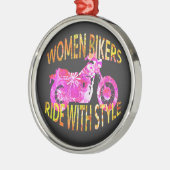 Women Bikers Ride With Style motorcycle batik メタルオーナメント (左)