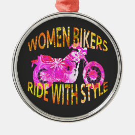 Women Bikers Ride With Style motorcycle batik メタルオーナメント