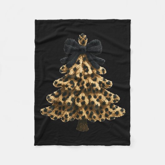 Women Coquette Bow Leopard Christmas Tree Xmas Hol フリースブランケット (正面)