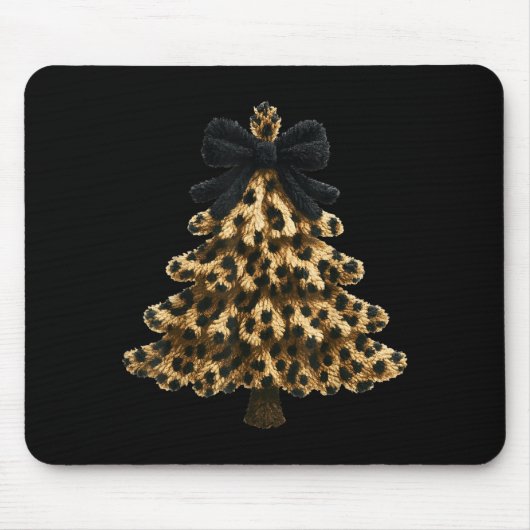 Women Coquette Bow Leopard Christmas Tree Xmas Hol マウスパッド (正面)
