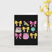 Women Coquette Pink Bow Ribbons Pencil Teacher App カード (黄色い花)