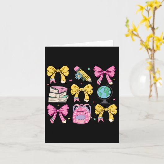 Women Coquette Pink Bow Ribbons Pencil Teacher App カード (黄色い花)