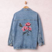 Women Denim, Jean Jacket – ピンク牡丹，蝶 デニムジャケット (ハンガー)