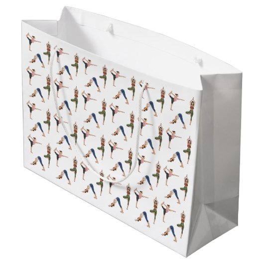Women Doing Yoga Poses Cool Workout Pattern ラージペーパーバッグ (裏面アングル)