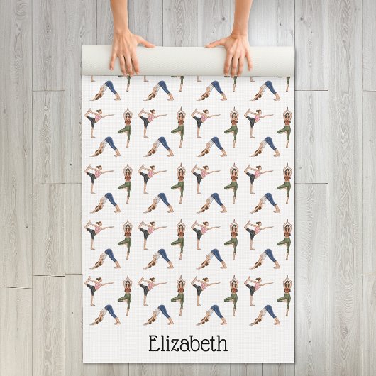 Women Doing Yoga Poses Workout Pattern And Name ヨガマット