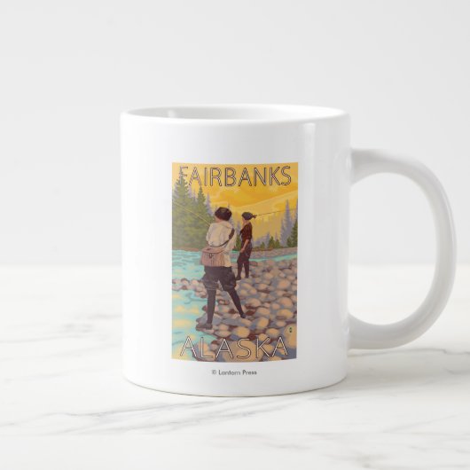 Women Fly Fishing -アラスカ州フェアバンクス ジャンボコーヒーマグカップ (右)