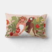 Women Friends Sisters, Red Flowers & Tropical Leaf ランバークッション (裏面)