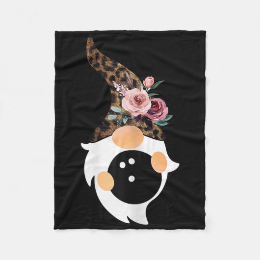 Women Girls Cute Bowling And Gnome With Leopard Fl フリースブランケット (正面)