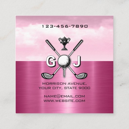 Women Golfer Elegant Monogram Design スクエア名刺 (裏面)