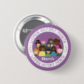 Women History Month Purple and White Round PIn 缶バッジ (正面&裏面)