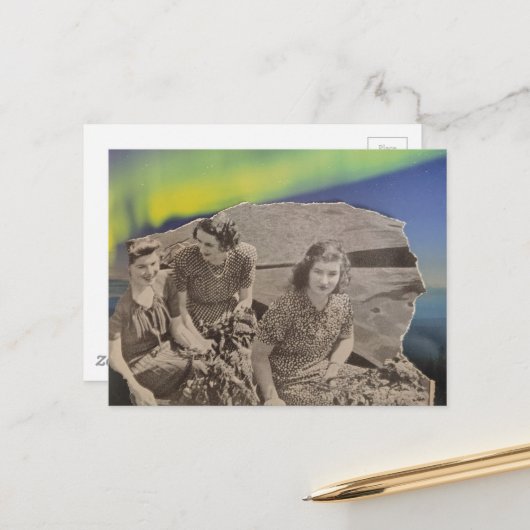Women in a Boat Northern Lights Collage ポストカード (正面/裏面インサイチュ)