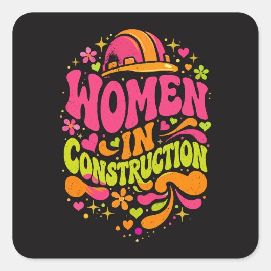 Women In Construction Retro Empowerment スクエアシール (正面)