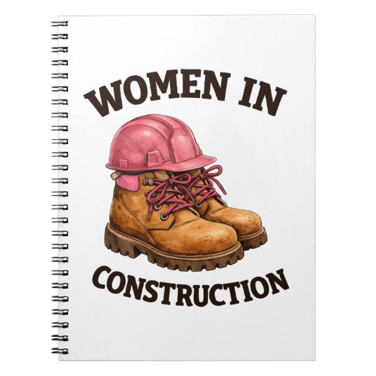 Women in Construction Work Boots and Hard Hat ノートブック (正面)