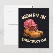 Women in Construction Work Boots and Hard Hat ポストカード (正面/裏面)