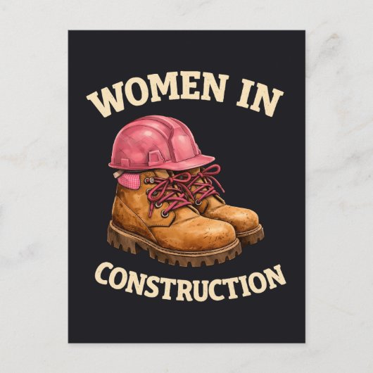 Women in Construction Work Boots and Hard Hat ポストカード (正面)