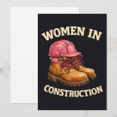 Women in Construction Work Boots and Hard Hat 招待状 (正面/裏面)
